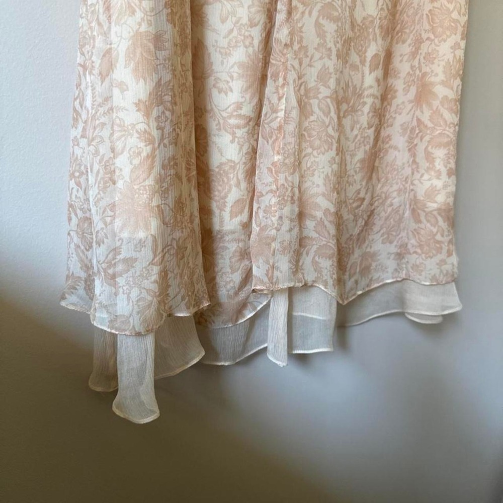 Vintage 90s Peach 100% Silk Chiffon Floral Dress Midi Tank y2k boho Ballinger - Picture 3 of 8